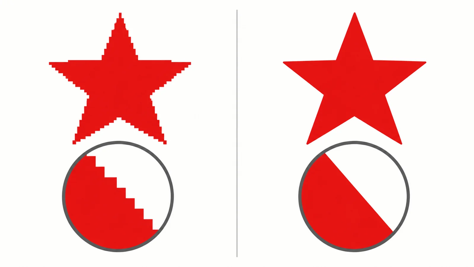 Comparaison d’un motif pixellisé et d’un motif vectoriel aux contours nets